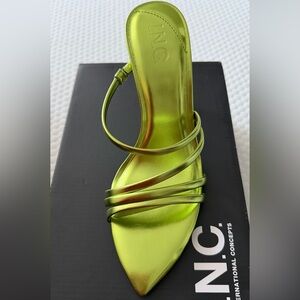 INC International Concepts Metallic Lime Green Strappy Heeled Sandal